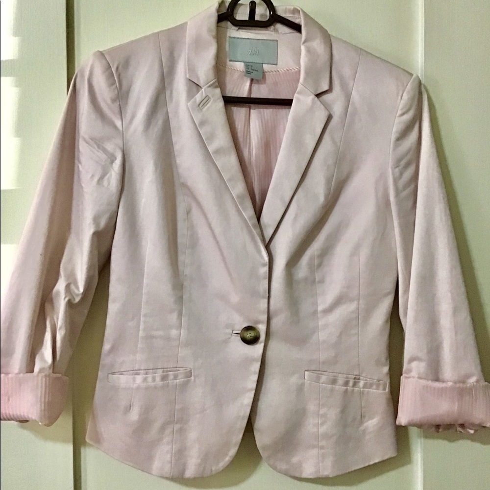 Pink H&M blazer with striped satin lining, size 2